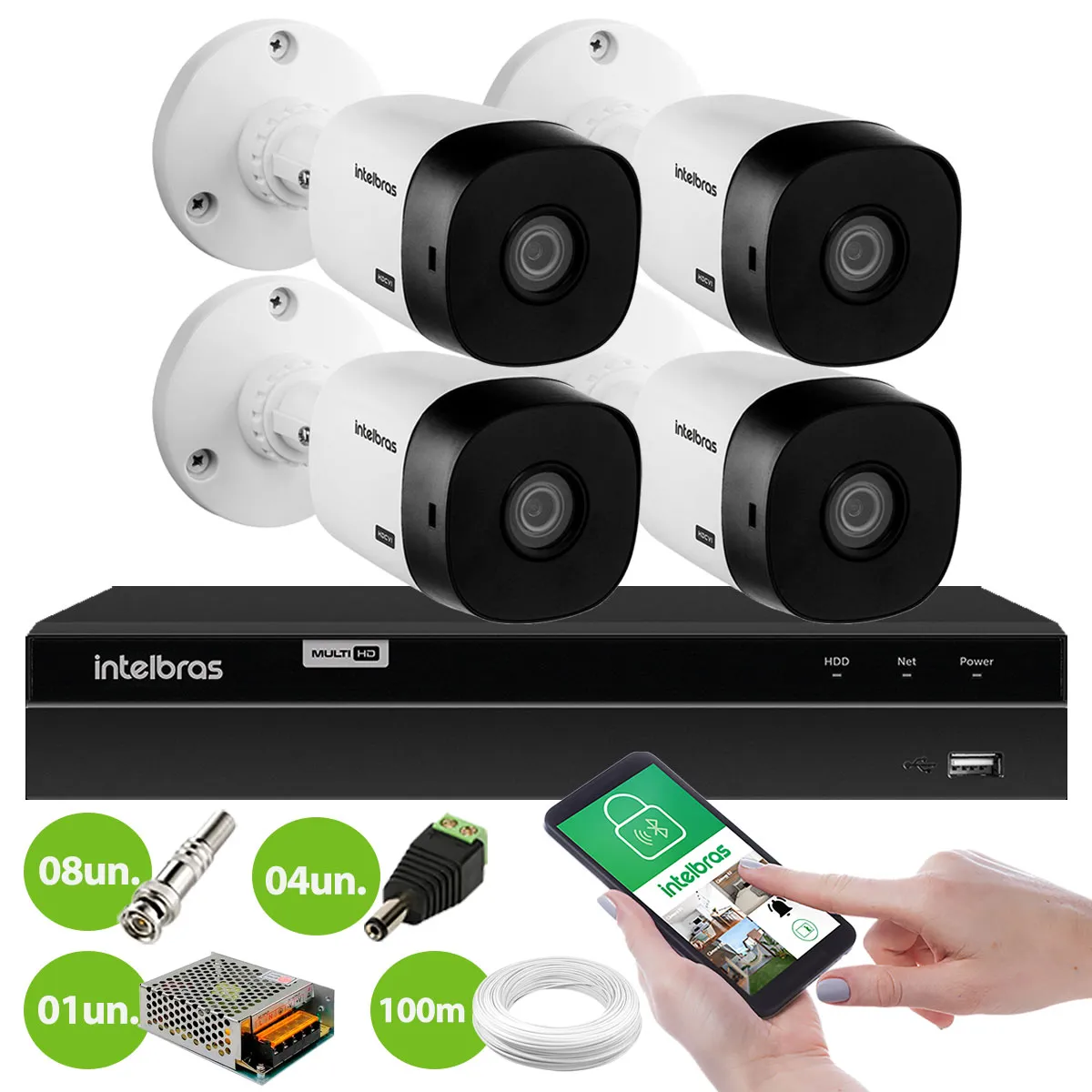 Kit 4 Câmeras Bullet HD 720p VHL 1120B Infra 20m HDCVI + DVR Gravador de Video Inteligente Intelbras MHDX 1204 4 Canais - Imagem 2